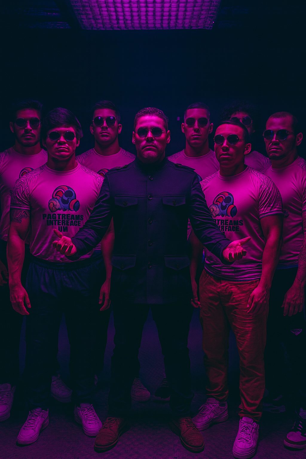 The Raaz Borg squad under magenta light